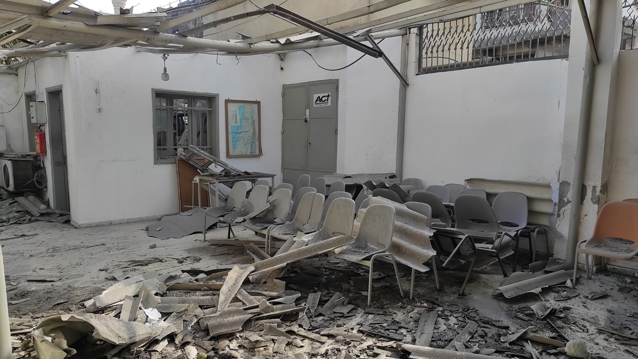 One of the buildings used by the Near East Council of Churches, a Mennonite Central Committee partner in the Gaza Strip, was damaged by Israeli airstrikes. — Near East Council of Churches