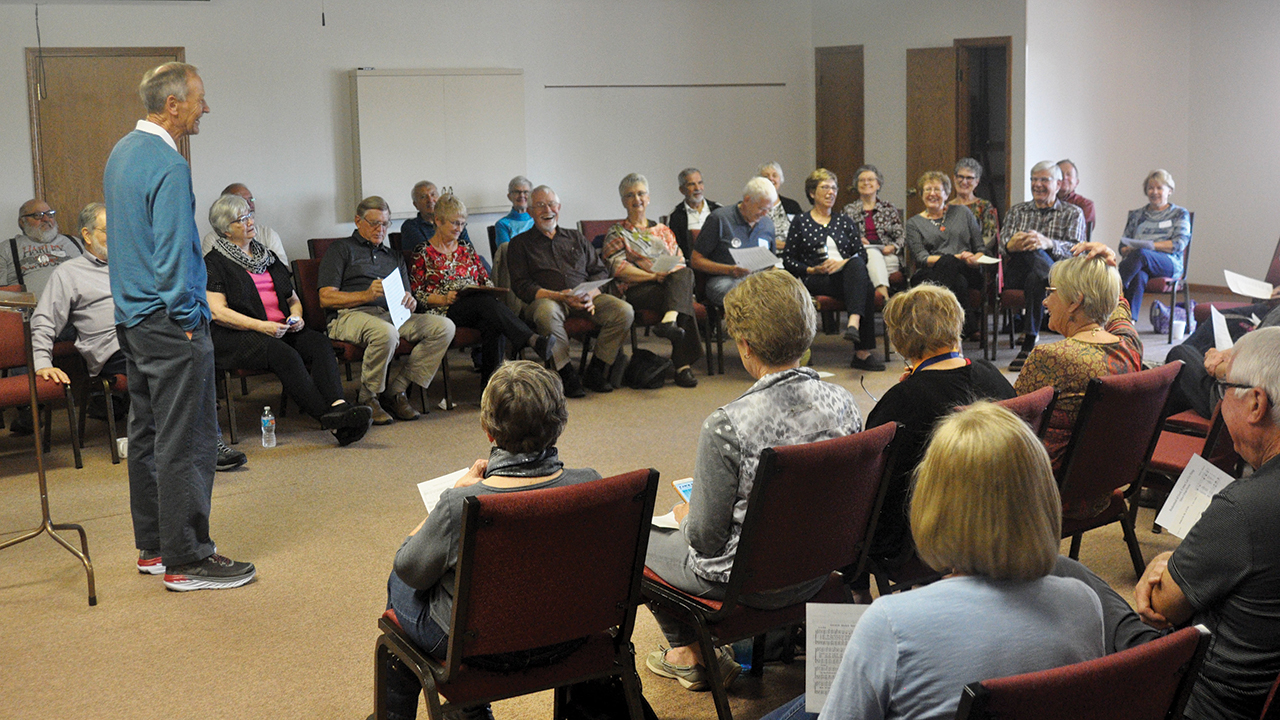 Retired pastor Jerry Quiring leads a service of remembrance for classmates during a 50th anniversary reunion of the Tabor College Class of 1967 in 2017. — Dale Fast