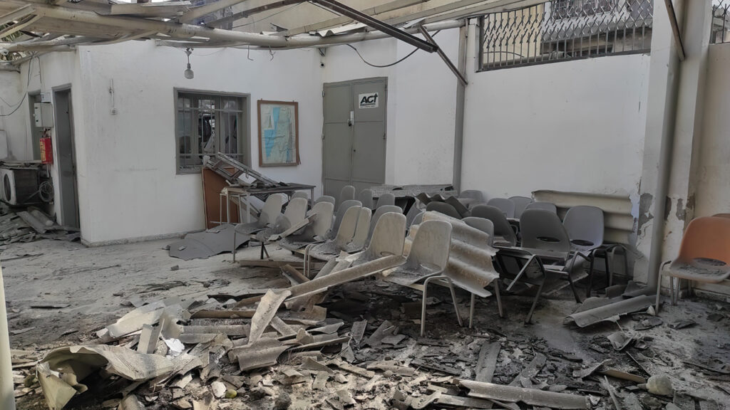 One of the buildings used by the Near East Council of Churches, an MCC partner in the Gaza Strip. The damage to their facilities will significantly impact their ability to serve communities in Gaza. — Near East Council of Churches