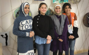 Wurud, Mina, Farah and Amasy (from left, full names withheld for security, seen here in January 2023) have been leaders in summer camps run by a Mennonite Central Committee partner, Culture and Free Thought Association, in the Gaza Strip. — Alain Epp Weaver/MCC
