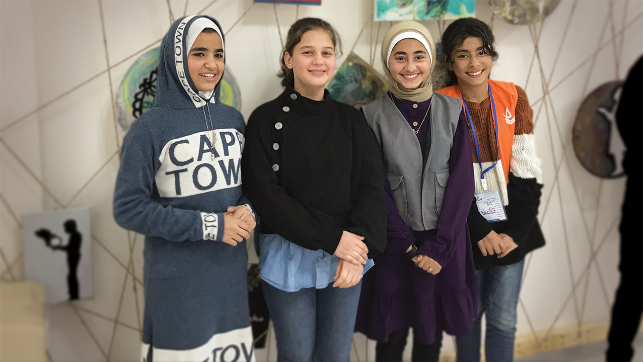 Wurud, Mina, Farah and Amasy (from left, full names withheld for security, seen here in January 2023) have been leaders in summer camps run by a Mennonite Central Committee partner, Culture and Free Thought Association, in the Gaza Strip. — Alain Epp Weaver/MCC