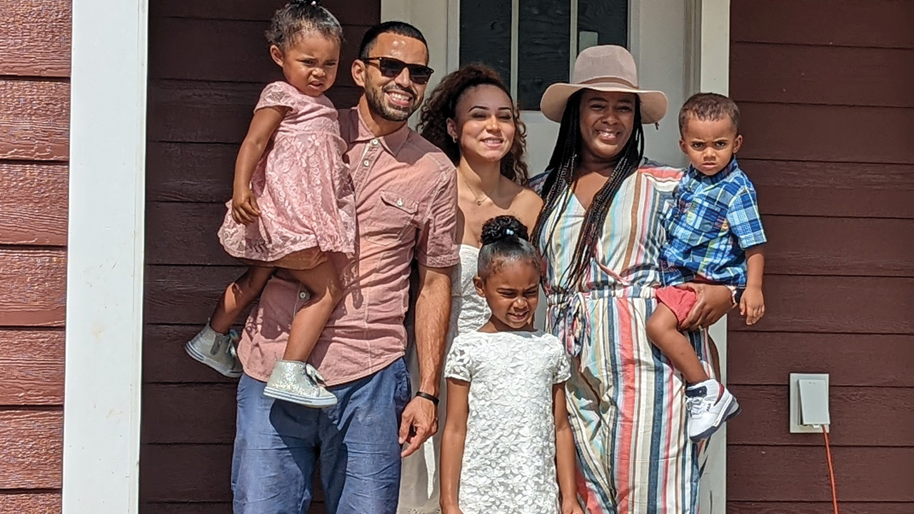 Luis and Cora Abrahante and their children, Thalia (center), Aidonilys and twins Elias and Adiya, on the first day in their new home in 2022. — Habitat for Humanity of the Eastern Panhandle