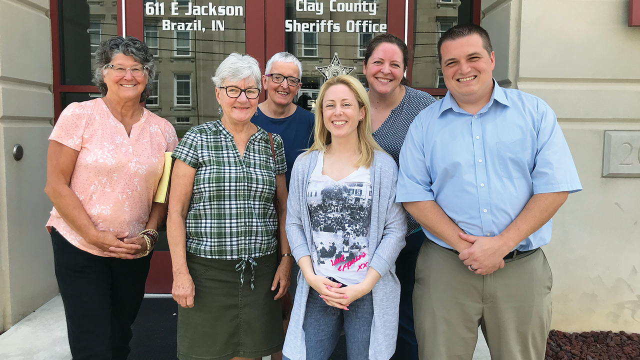 The group from Shalom Mennonite Church on their first visit to the Clay County Jail, with other IndianaAID volunteers. From left, Judy Mae Foszcz, Jeanne Rhoades Smucker, Martha Yoder Maust, Robin Valenzuela, Whitney Guthrie and Brian Bither. Smucker, Maust and Bither are from Shalom. — Courtesy of Jeanne Rhoades Smucker