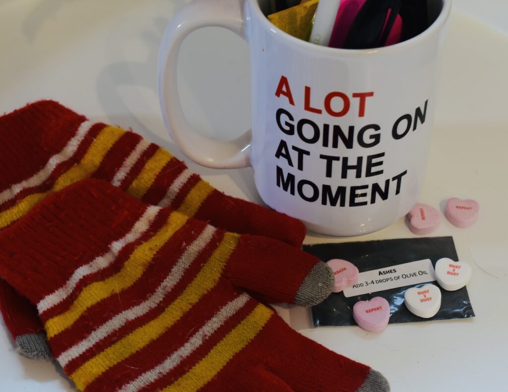 The mug pictured above was a gift from my sister after our family attended "Taylor Swift: The Eras Tour" film over Thanksgiving. My dad, a retired Mennonite pastor, was looking at his cell phone for most of the show. I would only learn later that he was actually looking at, and even appreciating, some of her lyrics. And, of course, checking on sports updates. — Ruth Harder