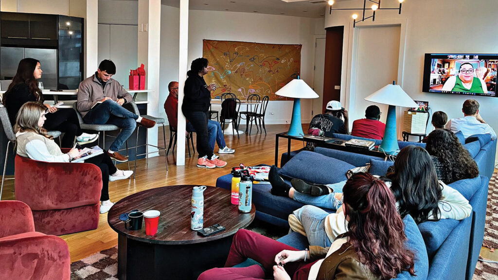 Visiting Chicago to learn about entrepreneurship for the greater good, Hesston College students engage via Zoom with SheRoars participants and alumni about their lives and businesses. The group was led by Enrique N. Barreiro. — We Collectively