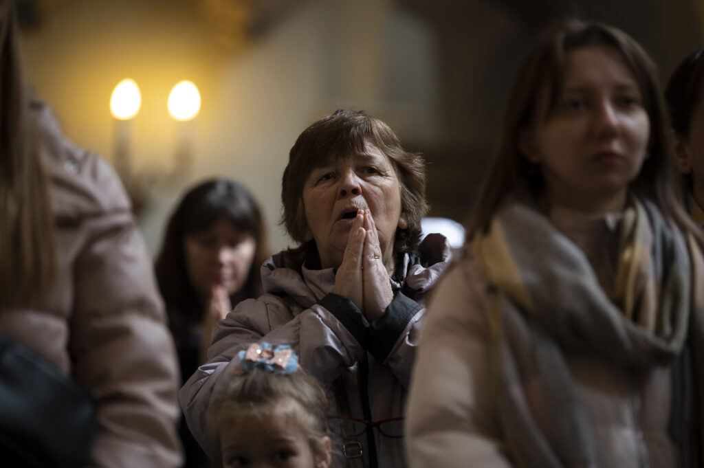 Orthodox Easter worship service at the Church of Saint Michael in Budapest, Hungary, April 16, 2023.