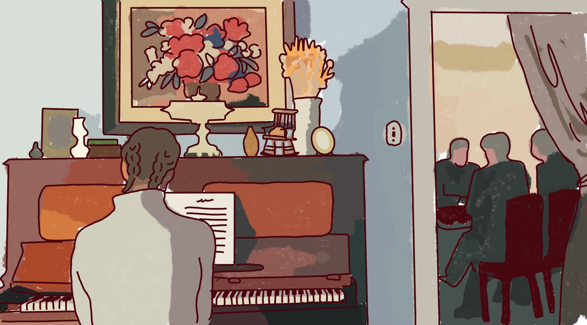 ilustración de Elfrieda de la película All My Puny Sorrows. Por Lazuli