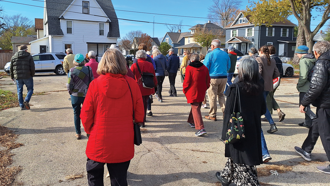Assembly Mennonite Church members take part in a walking tour of south central Elkhart, also known as the Benham West Neighborhood. — Glenn Gilbert