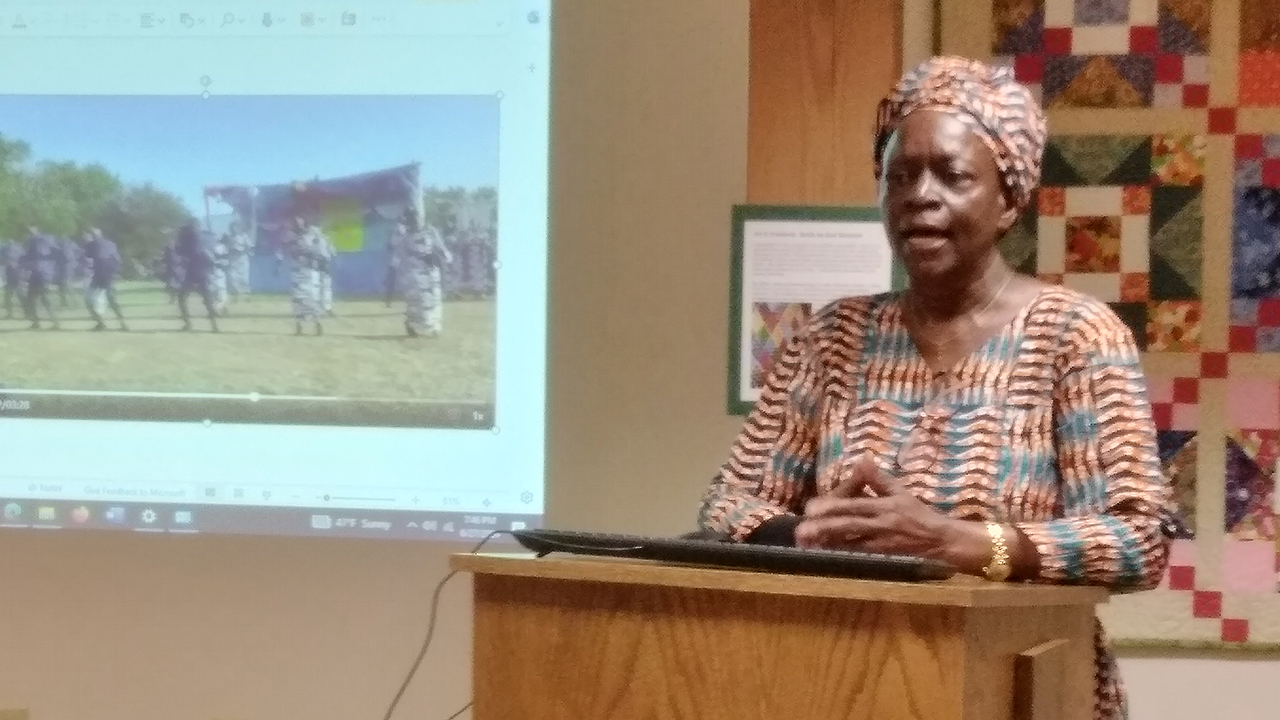 Leah Makoyo speaks June 27 at the Mennonite Heritage Center. — Eileen Kinch/AW