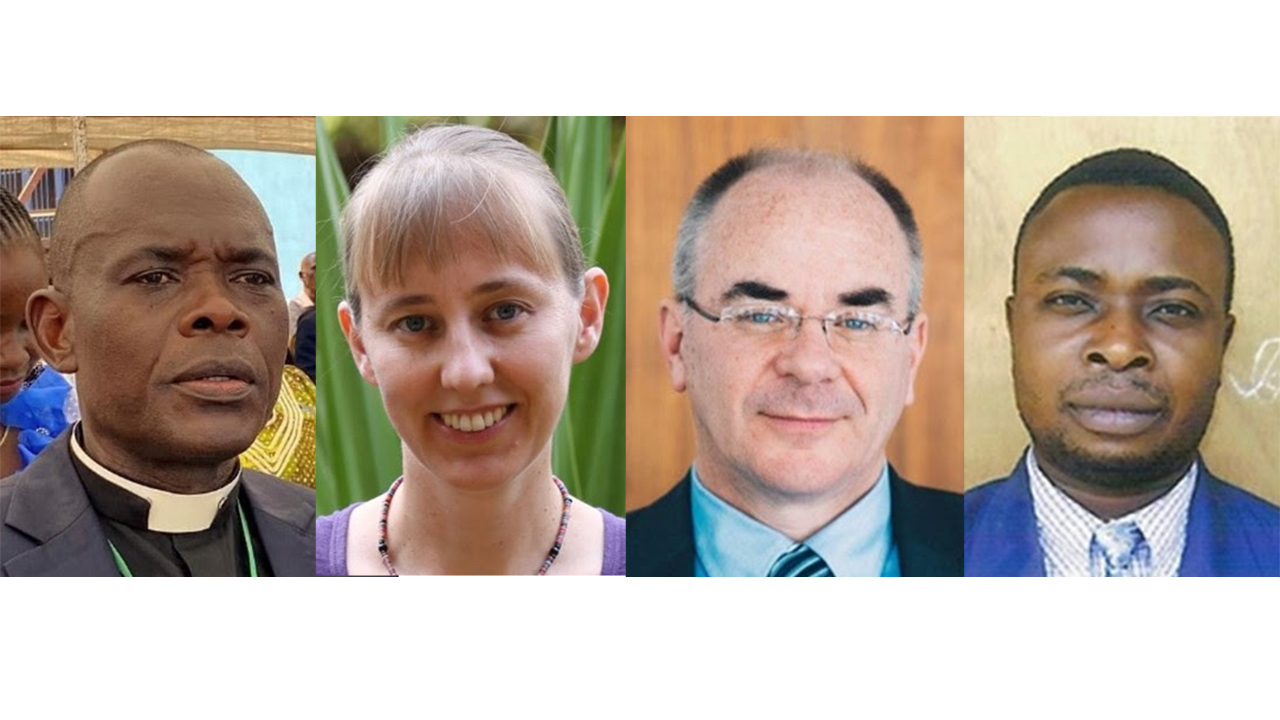 Abidon Malebe Mubwayel, Anicka Fast, Arnold Neufeldt-Fast and Jean-Claude Saki Kavula. — Mennonite Brethren Historical Commission