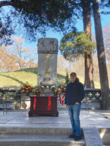 Myrrl Byler at the tomb of the philosopher Confucius in Qufu, China. The tomb is part of a cemetery that is a UNESCO World Heritage Site containing more than 100,000 graves of descendants of Confucius. — Myrrl Byler/Mennonite Church Canada