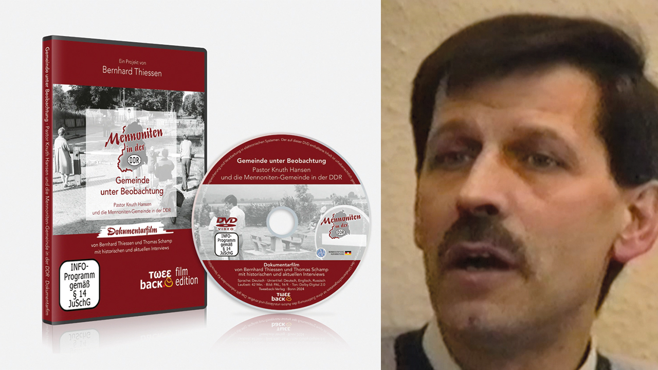 “Church Under Observation” (Gemeinde unter Beobachtung) tells the story of how Knuth Hansen, right, a KGB spy, came to be pastor of Berlin Mennonite Church in Germany from 1980 to 1990. Tweeback Verlag