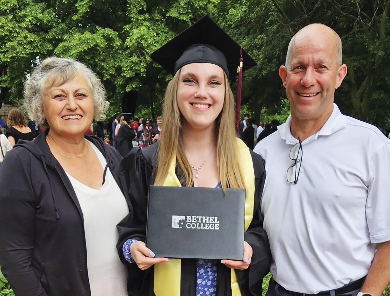 Twila and Rich Lehman with Kaytlen Keough after her graduation from Bethel College in 2023. — Courtesy of Twila and Rich Lehman
