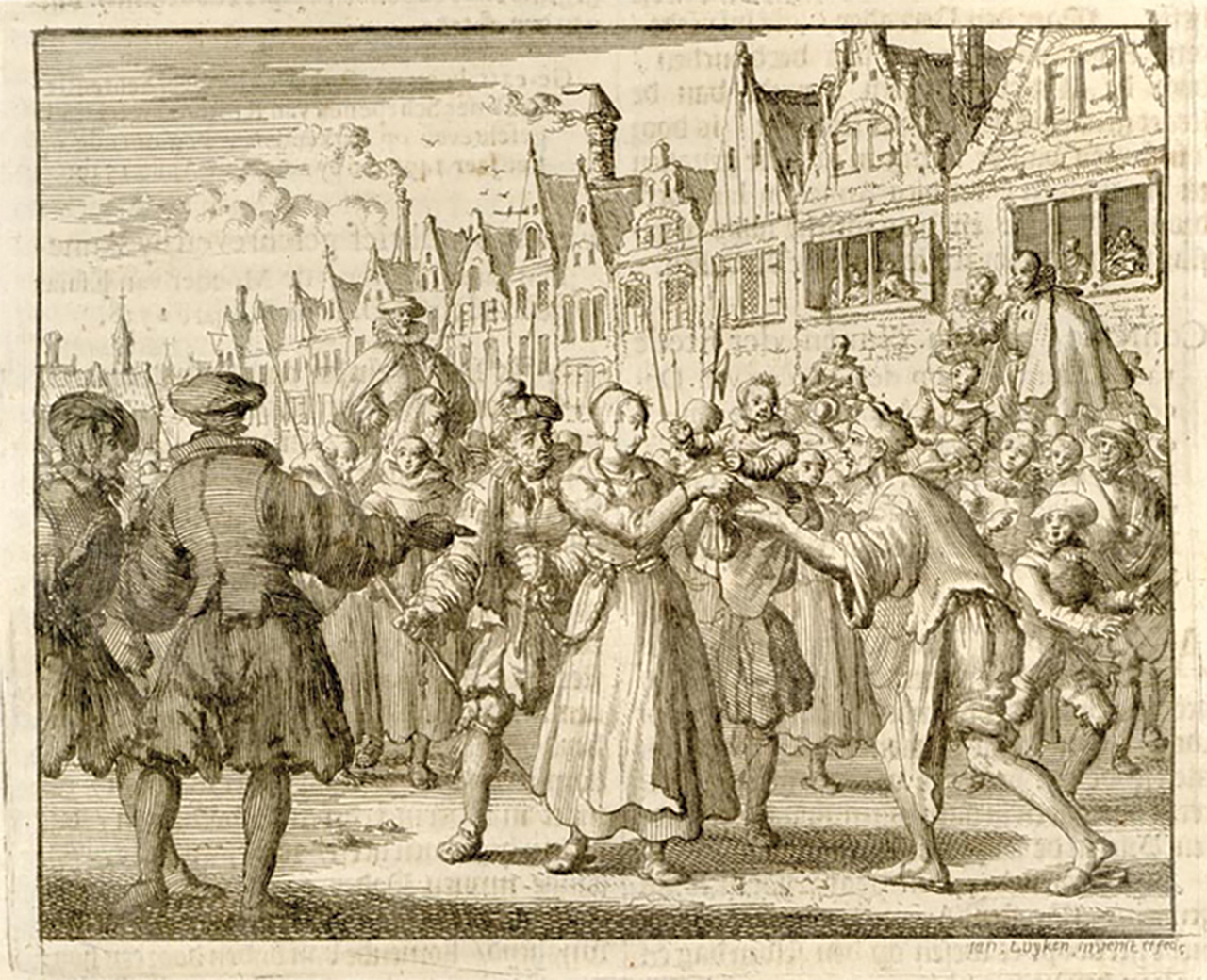 PARTING WITH AN INFANT SON — Relatives usually took care of martyrs’ surviving children, but Anneken Jans, recently widowed, made a wrenching choice. She carried her 15-month-old son, Isaiah, and a purse of money, to her place of execution and offered the child to any who would care for him. She was drowned in Rotterdam, the Netherlands, on Jan. 24, 1539. A third of the martyrs cited in Martyrs Mirror are women. Early Anabaptist women could prophesy, missionize and lead, says Troy Osborne in Radicals and Reformers (Herald Press, 2024). — Jan Luyken/Martyrs Mirror