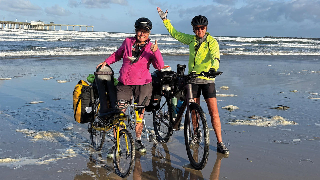 Donna Minter, left, and Becky Bolander started their cross-country bicycle journey at the Pacific Ocean on April 1 in San Diego, Calif. — Courtesy of Donna Minter