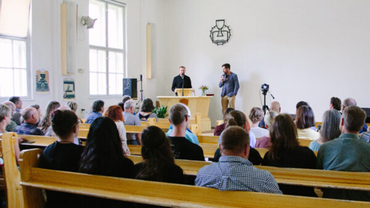 Jon Carlson shares a message at a church in Česká Třebová in the Czech Republic. — Mennonite Church USA