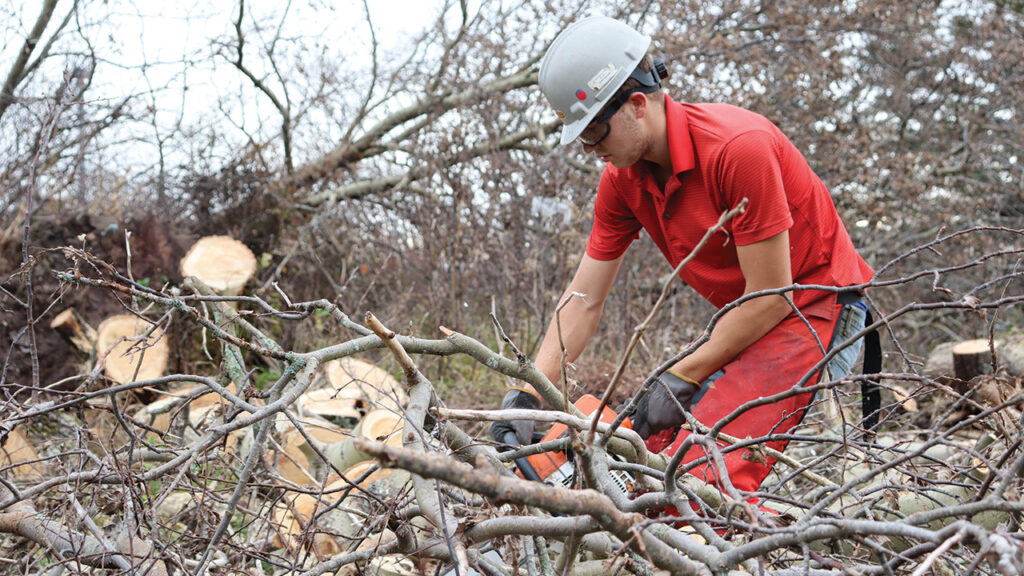 David Peters of Old Colony Mennonite Church in southwestern Ontario, works in Glace Bay, Nova Scotia, in October 2022. — John Longhurst/MDS