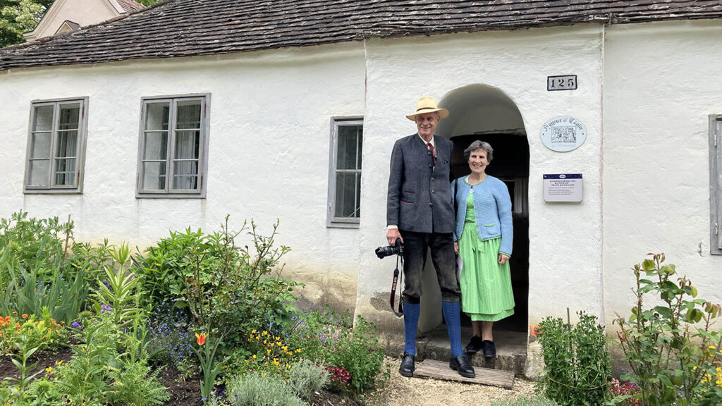 Michael and Martha Deimel, members of the Mennonite Free Church of Vienna, at the Anabaptist house at the Niedersulz museum in Austria. — Paul Schrag/AW