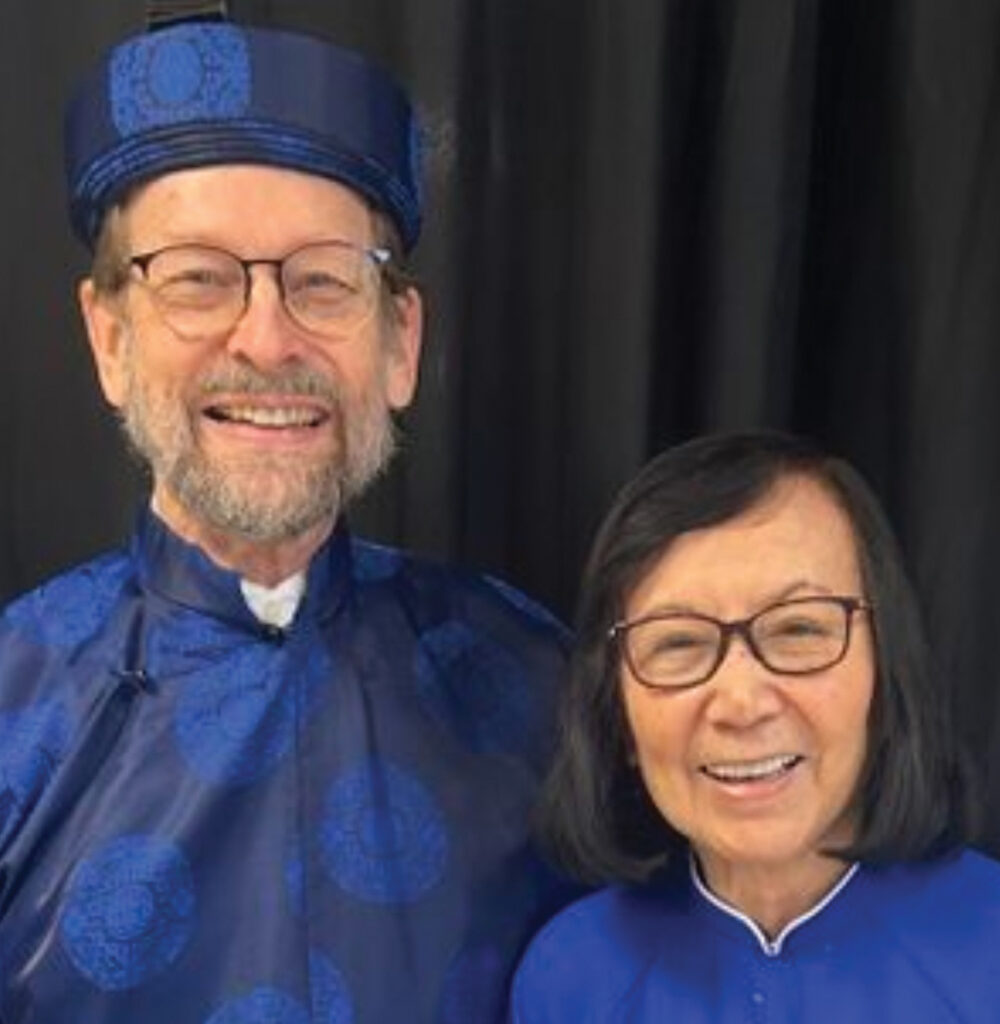 James and Ly Klassen in traditional outfits at the multicultural Broken Rice Church in Tulsa, Okla., at the Lunar New Year in 2024. — Courtesy of James Klassen