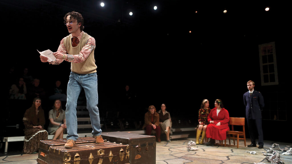 In the Northwestern College production of An Enemy of the People, Dr. Stockmann fights for the truth to be heard at a town meeting. — Josh Harrell