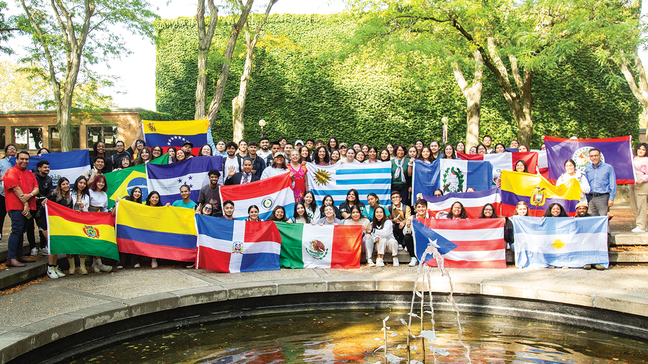 Latino students display their countries’ flags during Hispanic Heritage Month at Goshen College in September 2023. — Julian Gonzalez/Goshen College