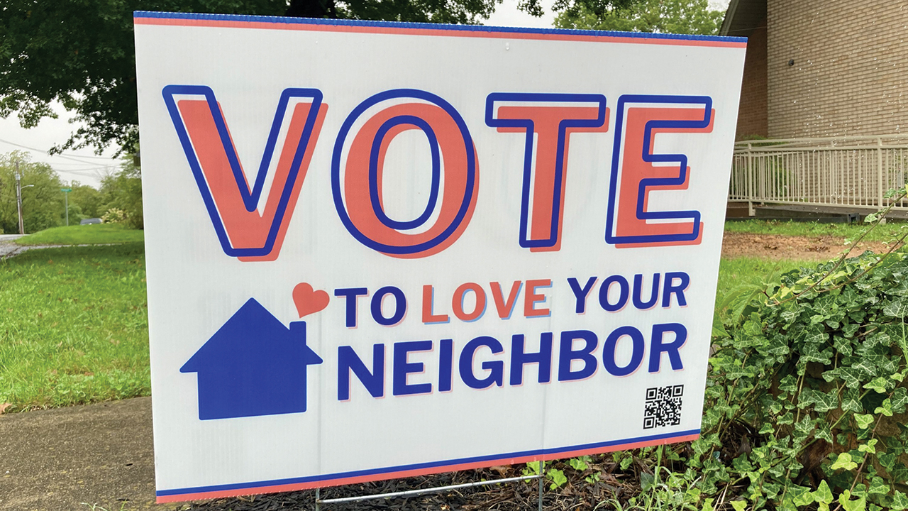 “Vote to Love Your Neighbor” signs have popped up in and around Harrisonburg, Va. — Ridgeway Mennonite Church