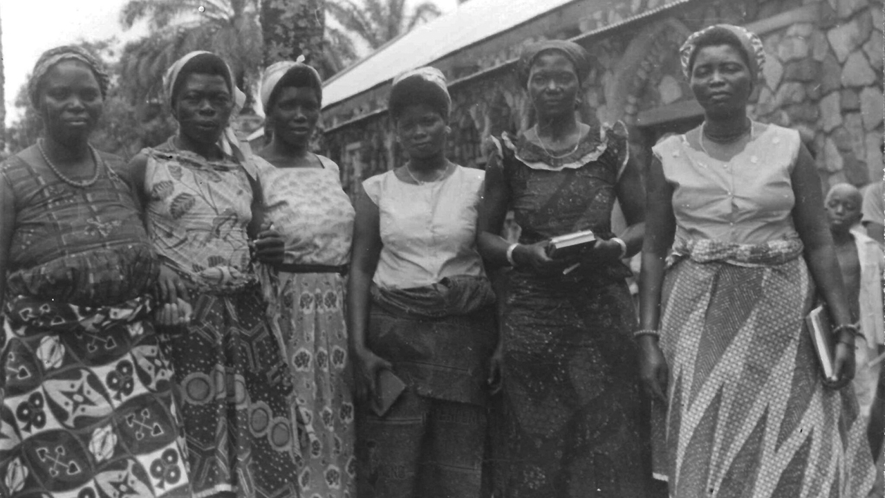 Congolese Mennonite women leaders in Nyanga in the 1950s. Second from left is Esther Kholoma, who healed people and proclaimed revelations from God. — Africa Inter-Mennonite Mission/MC USA Archives