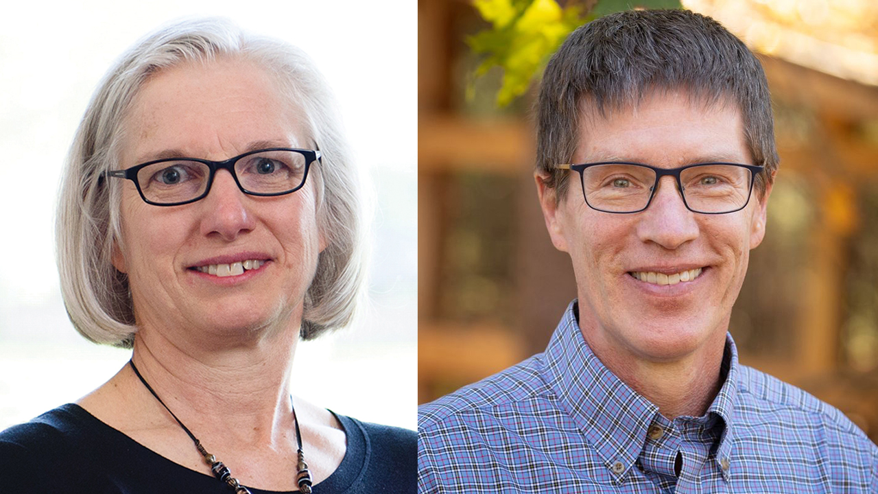 Indiana-Michigan Mennonite Conference conference minister Sharon Witmer Yoder and Assembly Mennonite Church Pastor Karl Shelly.