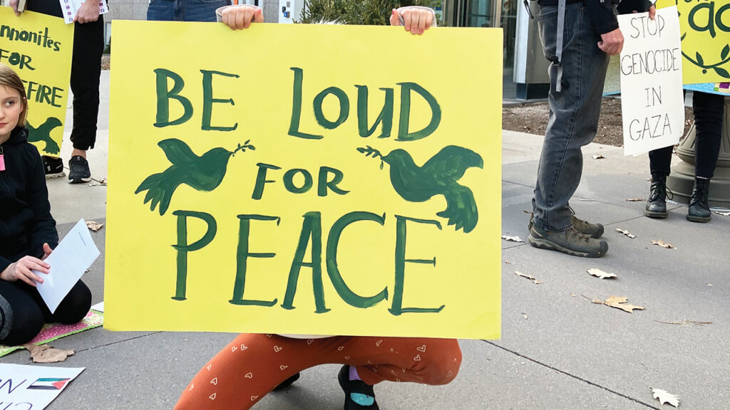 Mennonite Action participants call for a ceasefire in Palestine in December 2023 in Denver, Colo. — Mennonite Action