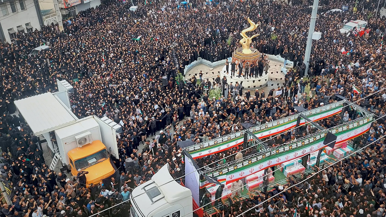 A picture made available by Iranian state-run media of the mass funeral on March 3 for the victims of a strike on an elementary school in Minab, Iran. The school was in session on Feb. 28 when an airstrike hit it, killing 175 people, Iranian officials and rights groups said. — Abbas Zakeri/Mehr News Agency