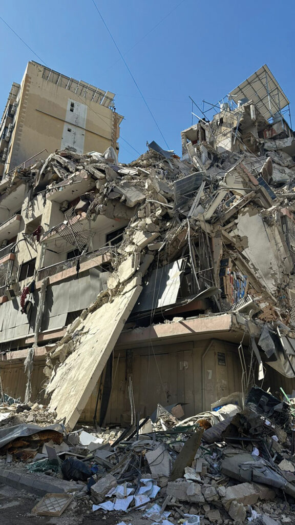 More than 1 million people are displaced in Lebanon after Israeli forced displacement orders and airstrikes, including this one in Dahiyeh, a southern suburb in Beirut, Lebanon. — Hamza Elhussein/MCC
