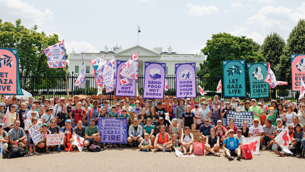 Participants in the “All God’s Children March for a Ceasefire” event reach Washington, D.C., July 28, 2024. Some walked 135 miles from Harrisonburg, Va. — Mennonite Action