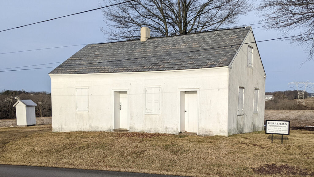 Delp’s Meetinghouse near Franconia, Pa., where the early Funkites worshiped. Unlike other Franconia bishops, Christian Funk was willing to accept the American revolutionary government as legitimate, leading to the first Mennonite schism in North America. — Joel Horst Nofziger