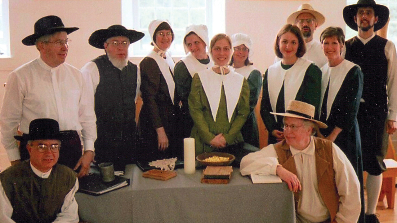 The Foresingers at the Detweiler Meetinghouse in Ontario in 2003. Glenn Lehman is kneeling at right. — Courtesy of Glenn Lehman
