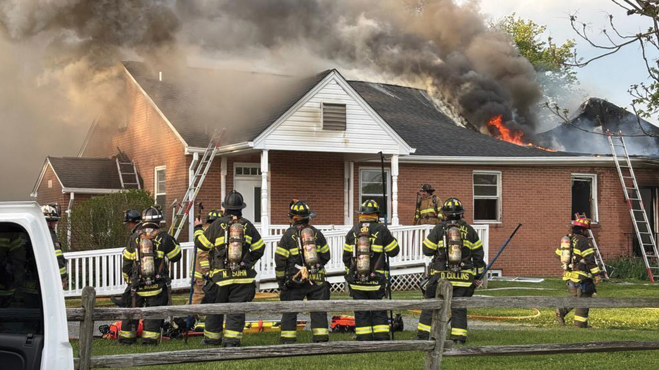Firefighters respond to a fire May 5 at Mount Airy Mennonite Church in Maryland. — New Market District Volunteer Fire Company