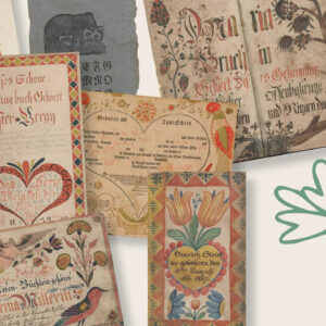 A selection of highly decorated calligraphic paper arts ranging from the 18th century to the present, from the holdings of the Eberly Family Special Collections Library. — Eberly Family Special Collections Library.