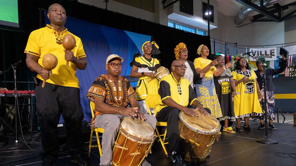 A group from Evangelical Garifuna Church of the Bronx, N.Y., performs during the Celebration of Cultures. —Jonathan Charles for AW