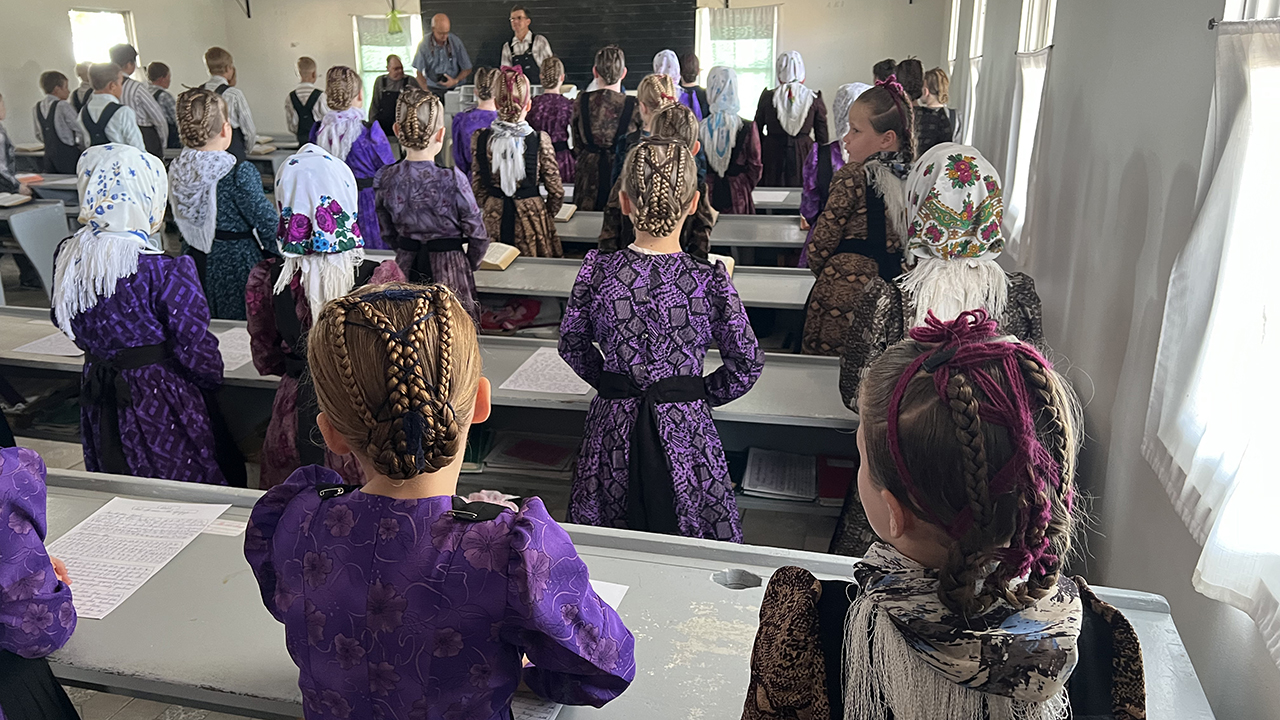 At Swift Current, a colony of Low German-speaking Mennonites in Bolivia, children sing hymns and recite poems and passages from the Bible in 2023. — Patricia Funk/Die Mennonitische Post