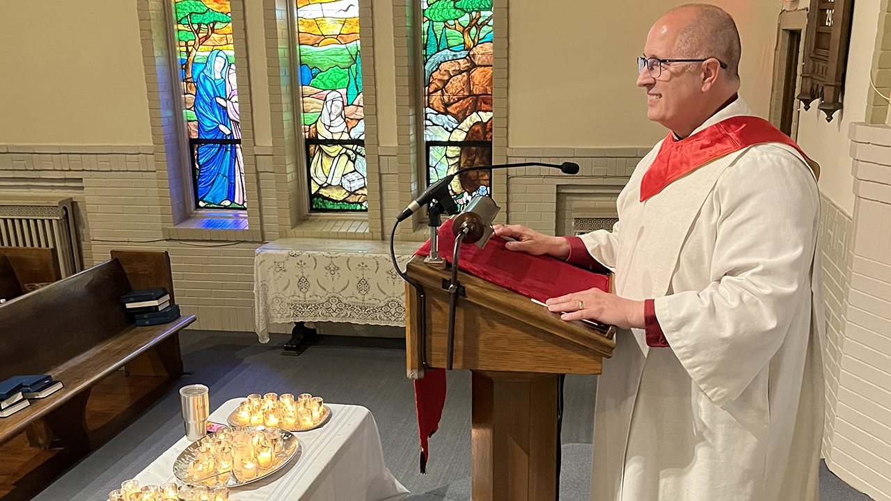 Matthew J. Smucker leads worship at Epiphany United Church of Christ in Chicago, where he is a member. — Courtesy of Matthew J. Smucker