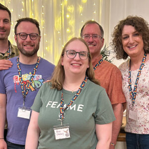 From left, Dragan Radovic, Clayton Gladish, Bek Henry, Irvin Heishman and Brie Yoder at BMC’s “Fabulous, Fierce and Sacred” gathering May 2-4, 2025, in Philadelphia. — Courtesy of Brie Yoder