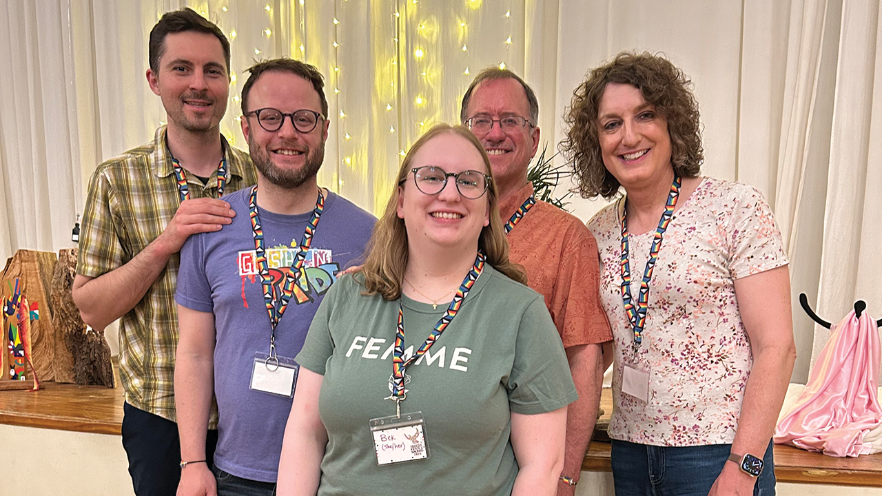 From left, Dragan Radovic, Clayton Gladish, Bek Henry, Irvin Heishman and Brie Yoder at BMC’s “Fabulous, Fierce and Sacred” gathering May 2-4, 2025, in Philadelphia. — Courtesy of Brie Yoder