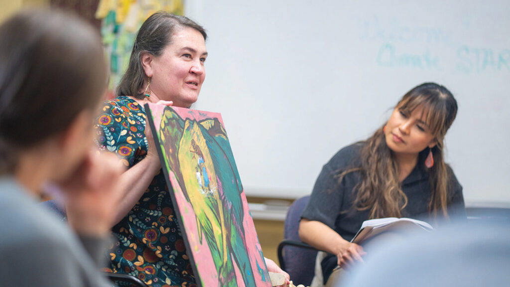 A participant shares her response to the question, “What breaks my heart about the climate crisis?” in a circle process exercise during a Climate STARR workshop. — EMU Summer Peacebuilding Institute