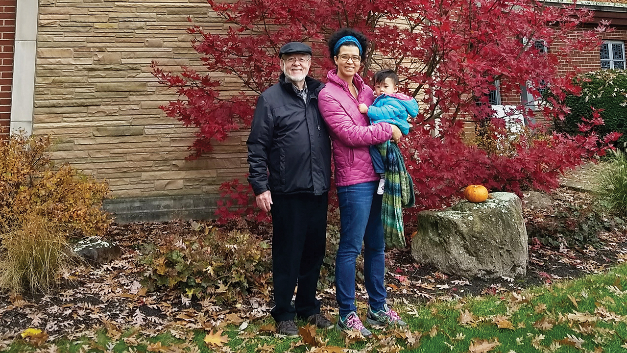 Gimbiya Kettering with her daughter and father Merlyn Kettering at Manchester University, a Church of the Brethren school in North Manchester, Ind., in 2018. — Courtesy of Gimbiya Kettering