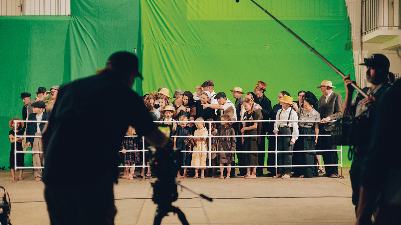 Filmmakers set up a green screen shot of Mennonites in 1926 traveling 1,600 miles up the Paraguay River to a remote region known as the Chaco, considered one of the most uninhabitable places on Earth at the time. — Marcelo Kehler