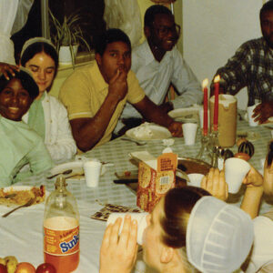 As relationships between Amish-Mennonite church workers and neighborhood youth developed, food ministry moved from Bible Club snacks to evening dinners. Homemade pizza was a favorite, with everyone helping to prep, assemble and bake. — Courtesy of Joe Lapp