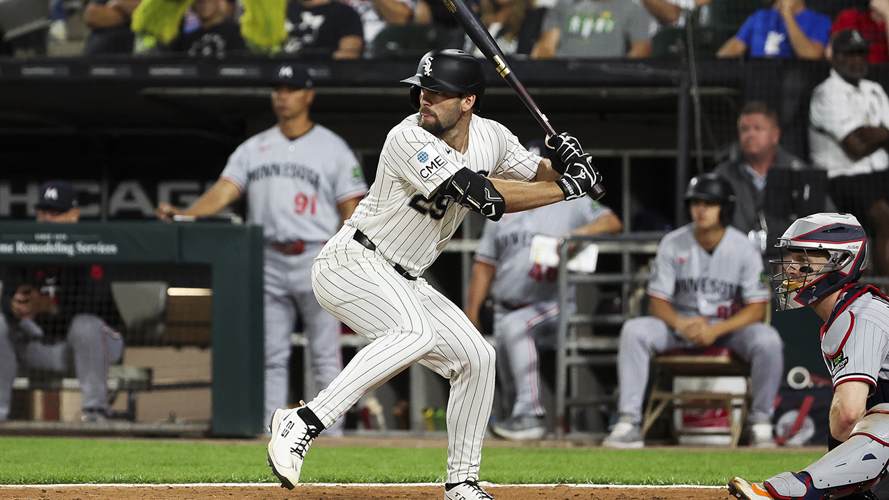 Chicago White Sox center fielder Tristan Peters takes a swing against the Minnesota Twins on Sept. 5 at Rate Field in Chicago. — Courtesy of the Chicago White Sox