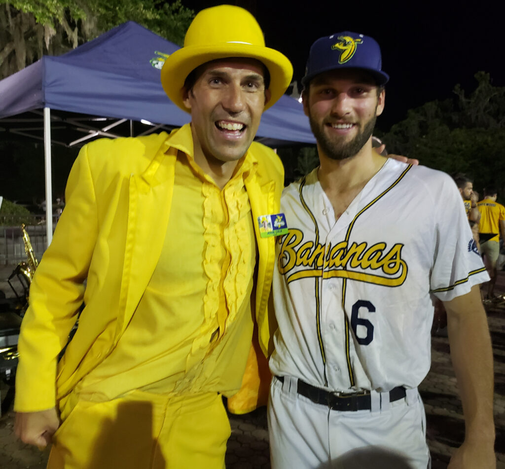 Tristan Peters with Savannah Bananas owner Jesse Cole in 2021. — Courtesy of Jake Peters