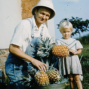 Ruth and her dad, Levi Keidel, harvesting pineapple, about 1959. — Courtesy of Ruth Keidel Clemens