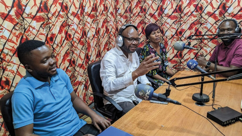 Isokelo Munyuko speaks on a radio broadcast about human rights in the Congolese mining code. — Courtesy of Isokelo Munyuko
